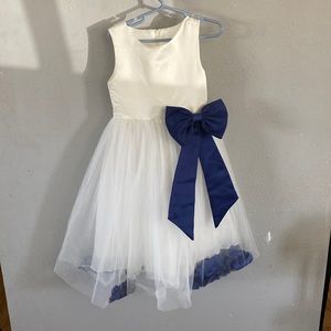 Flower girl dress. White with navy blue accents